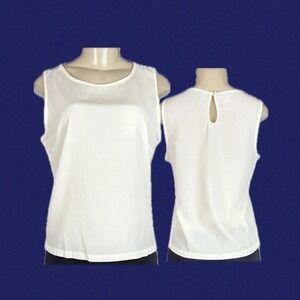 Jaclyn Smith S Cream White Textured Crinkle Sleeveless Blouse Keyhole Back Crew